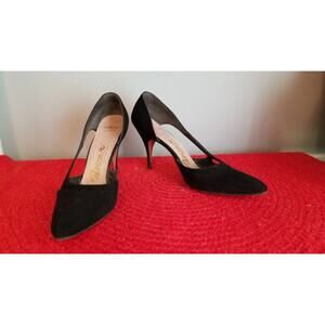50s Vintage Palizzio Stilettos Shoes in Black Suede - 6.5